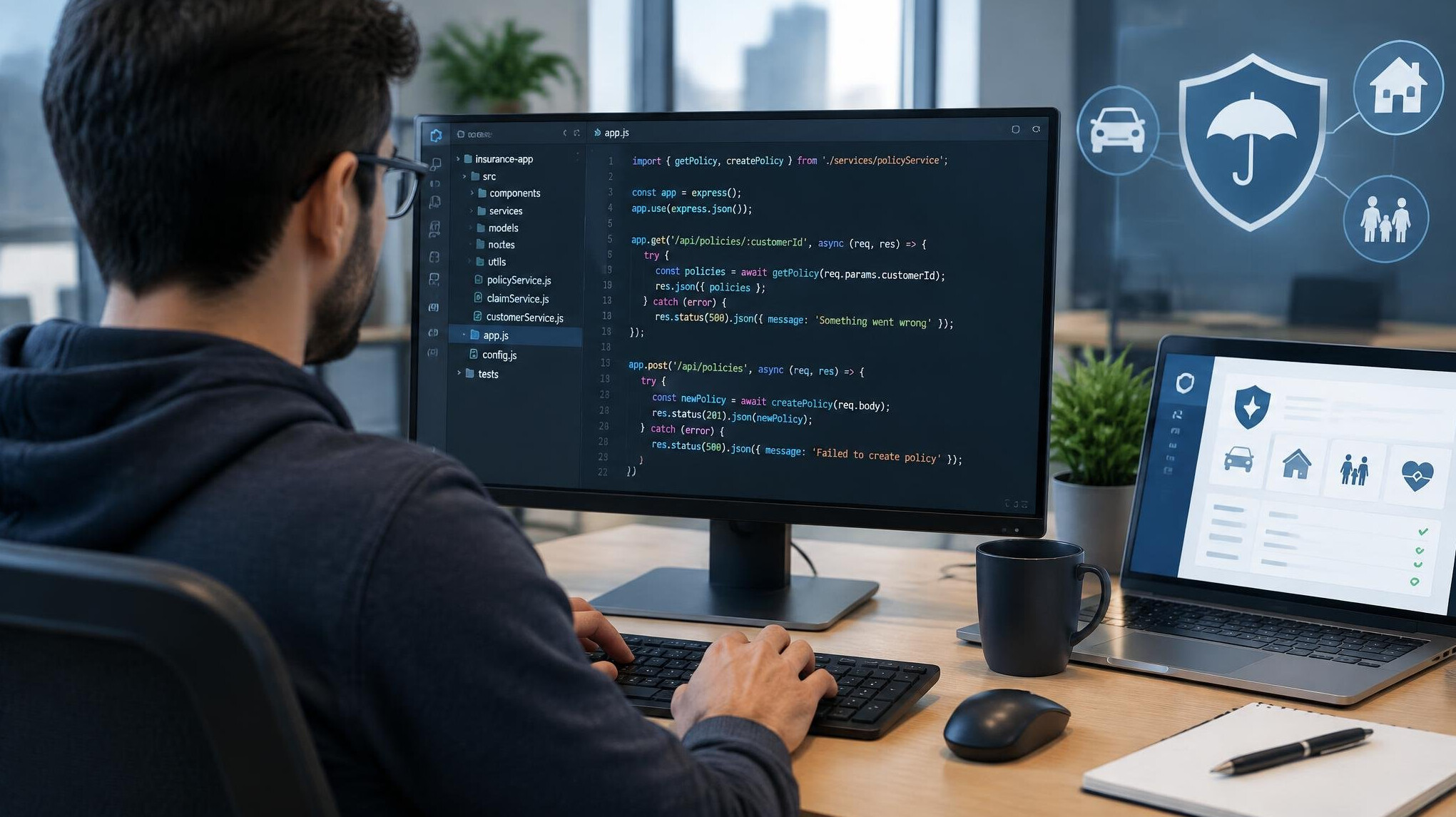 programmer working on insurance software